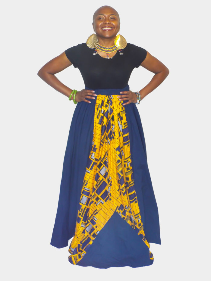 Mixed Print Denim Skirt