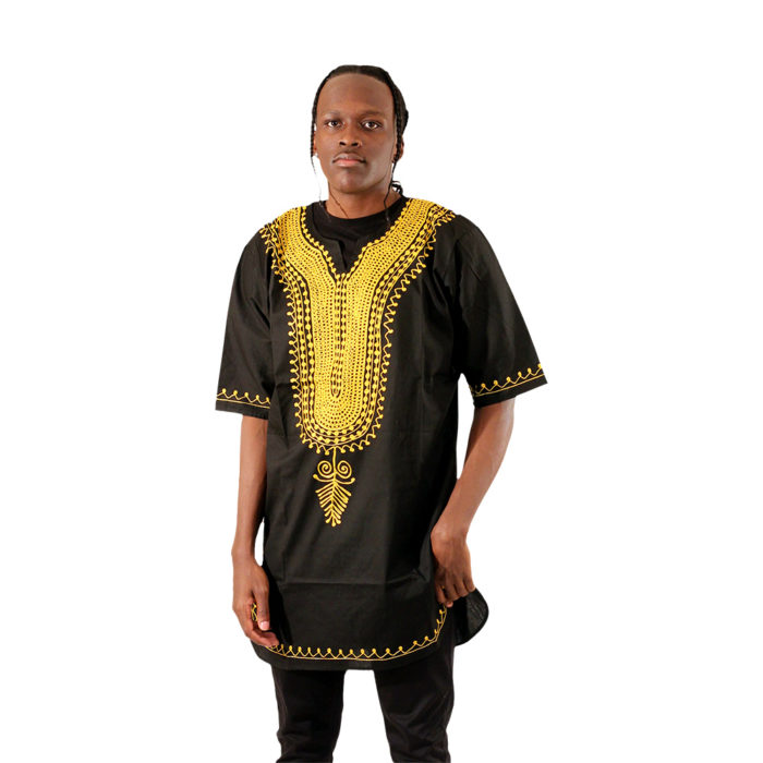 Gold Embroidered Dashiki: Black or White