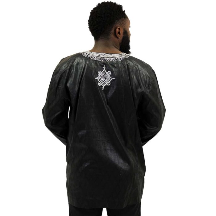Men's Long Sleeve Dashiki Top With Silver Embroidery - Image 7
