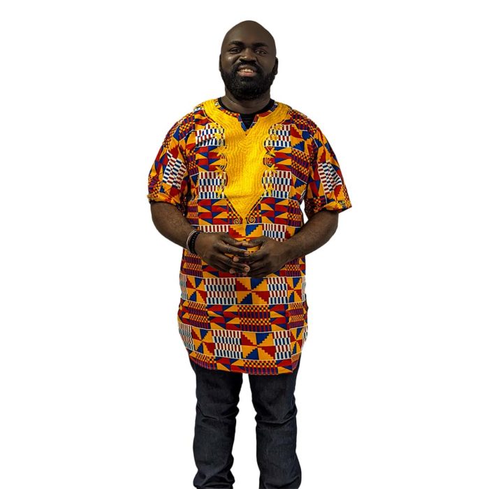 Embroidered Kente Patterned Long Dashiki - Image 3