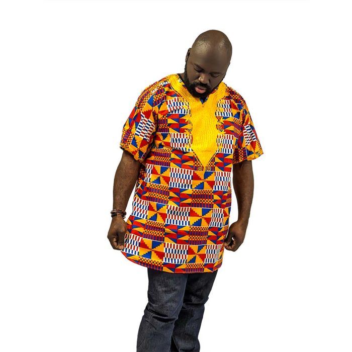 Embroidered Kente Patterned Long Dashiki - Image 4