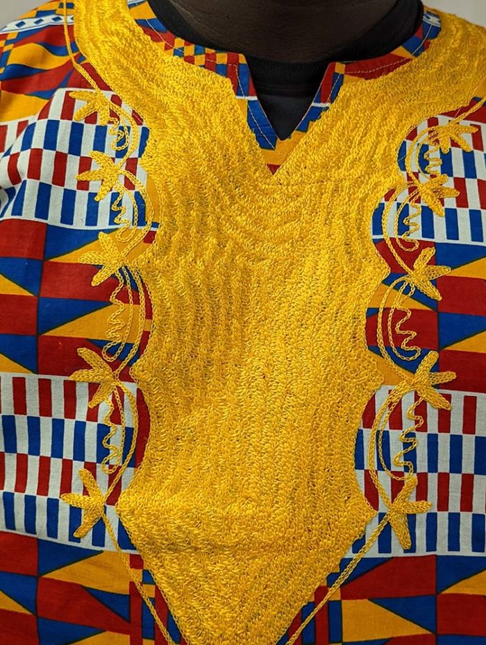 Embroidered Kente Patterned Long Dashiki - Image 5