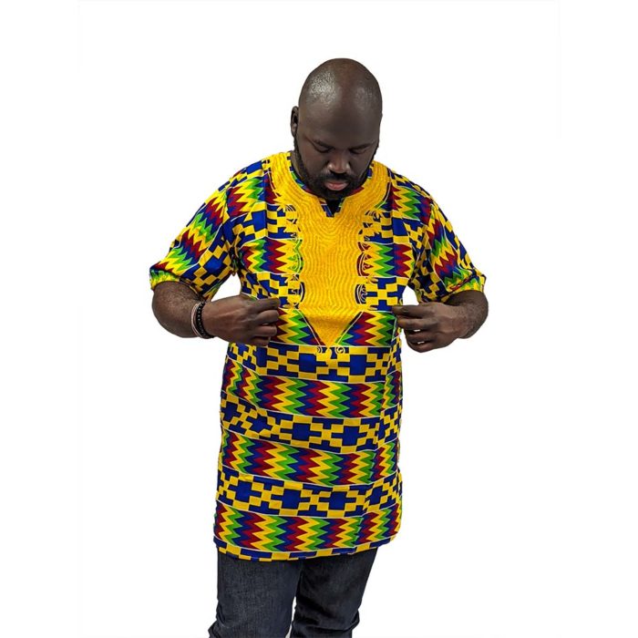 Embroidered Kente Patterned Long Dashiki - Image 16