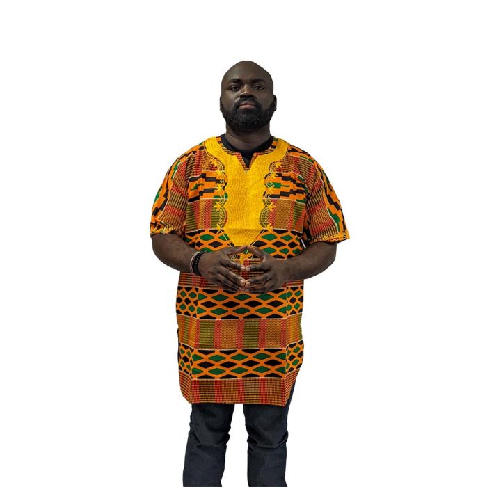 Embroidered Kente Patterned Long Dashiki - Image 12