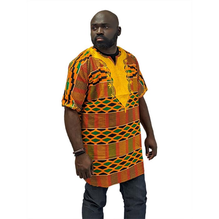 Embroidered Kente Patterned Long Dashiki - Image 11