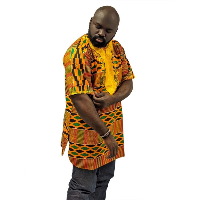Embroidered Kente Patterned Long Dashiki - Image 10