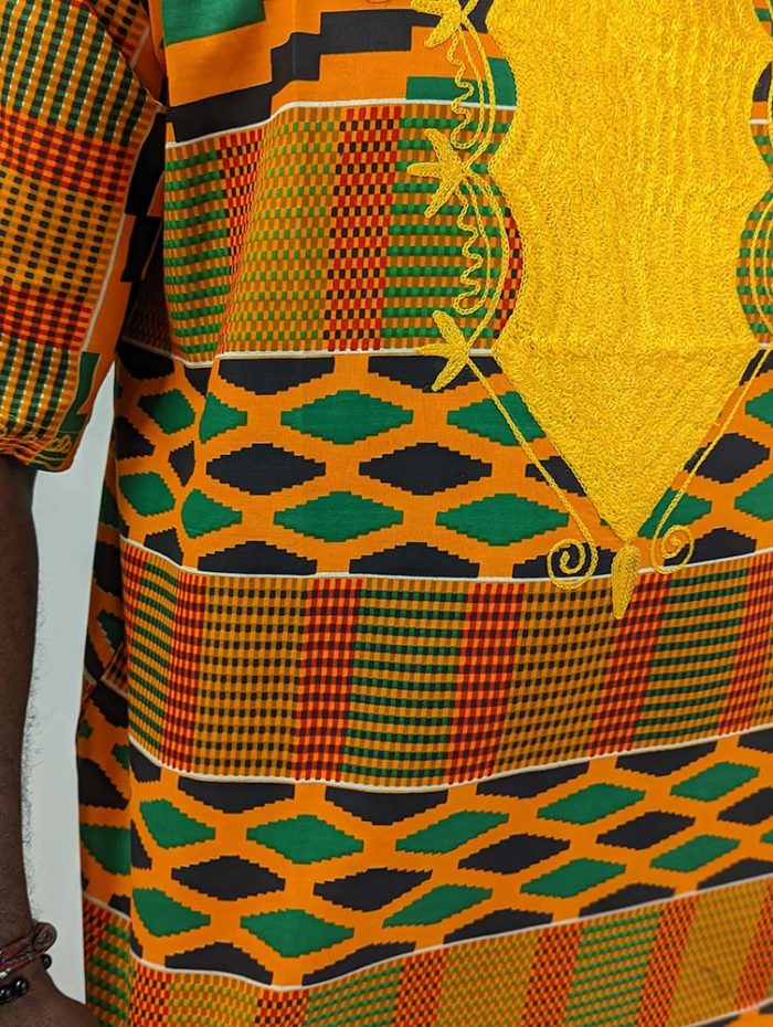 Embroidered Kente Patterned Long Dashiki - Image 9