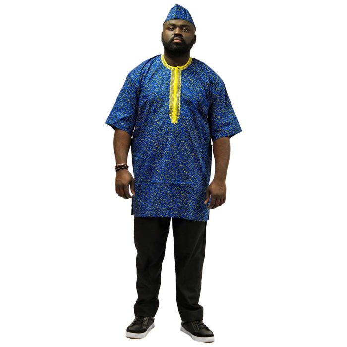 Blue and Gold Print African Men's Set - Image 2