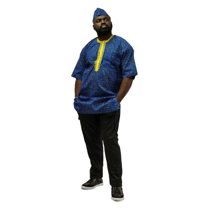Blue and Gold Print African Men's Set - Image 3