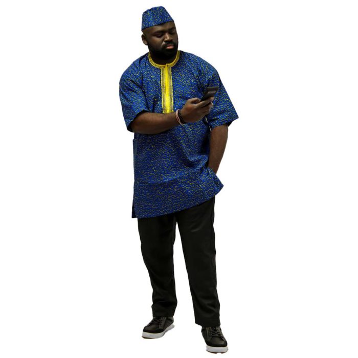 Blue and Gold Print African Men's Set