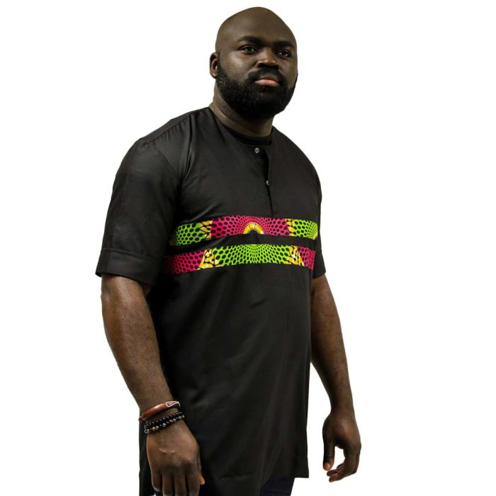 Men's Polished Cotton Top With Ankara Design - Image 2