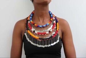 Aesthetic masai beadwork on a woman's neck