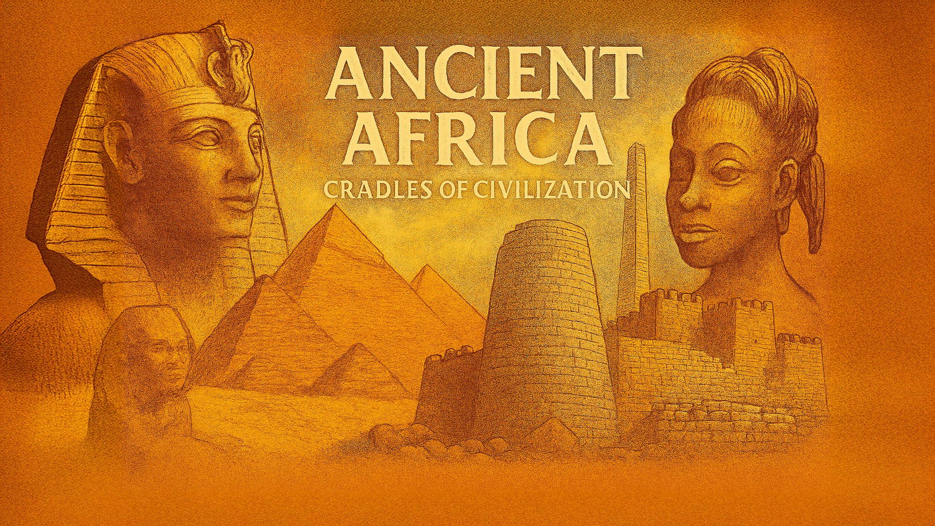 ancient-africa-banner-03 Ancient Africa Banner featuring head of pharoah, pyramids, tok head, and malian buildings, over seeing a series of articles and posts on topics relevant to pre-colonial africa