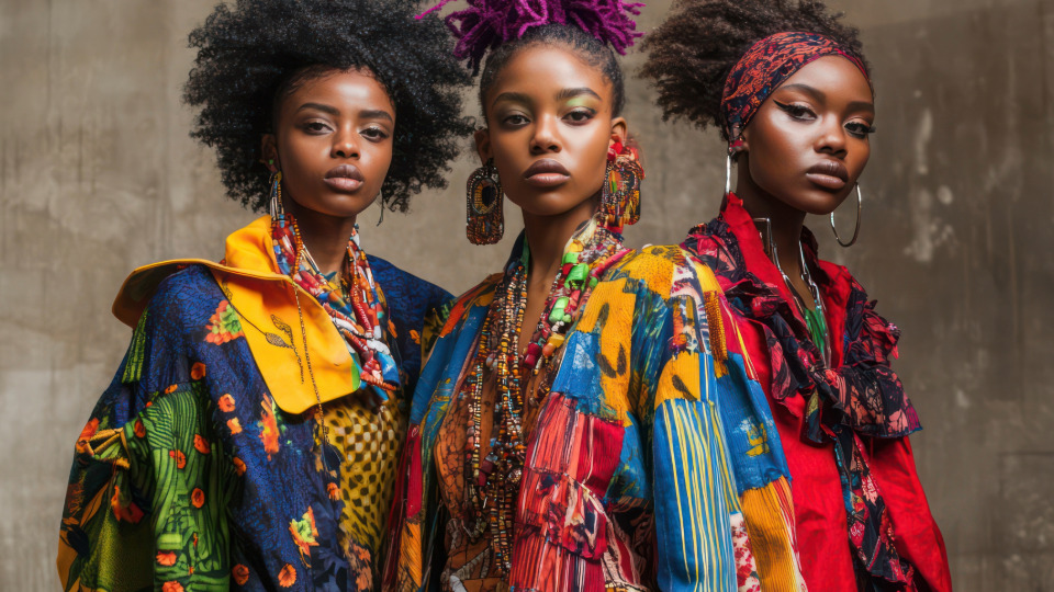 three women fashion models wearing african attire