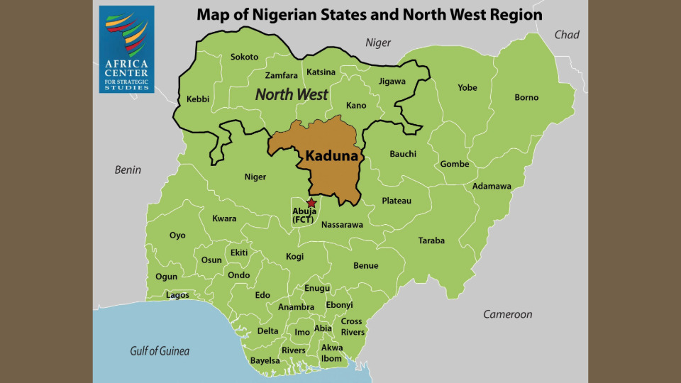 Map of Nigeria highlighting Kaduna State