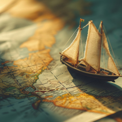 Miniature boat on a map depicting colonization of Africa