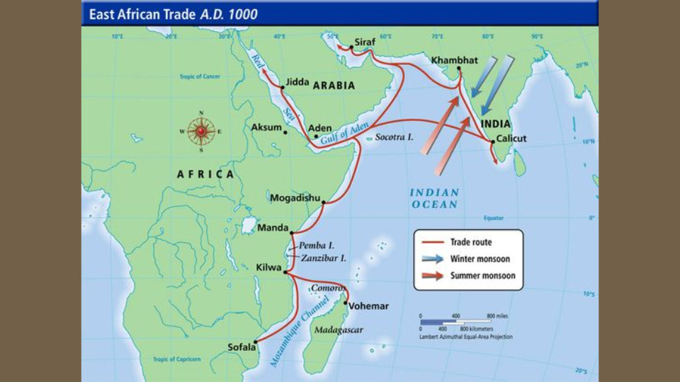 Map showing the Swahili trade network