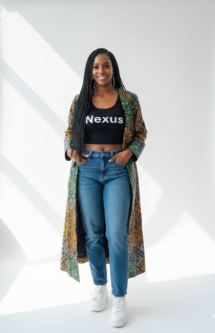 African Chain-Print Kampala/ Alligator Batik Long Kimono Jacket For Women - Image 5